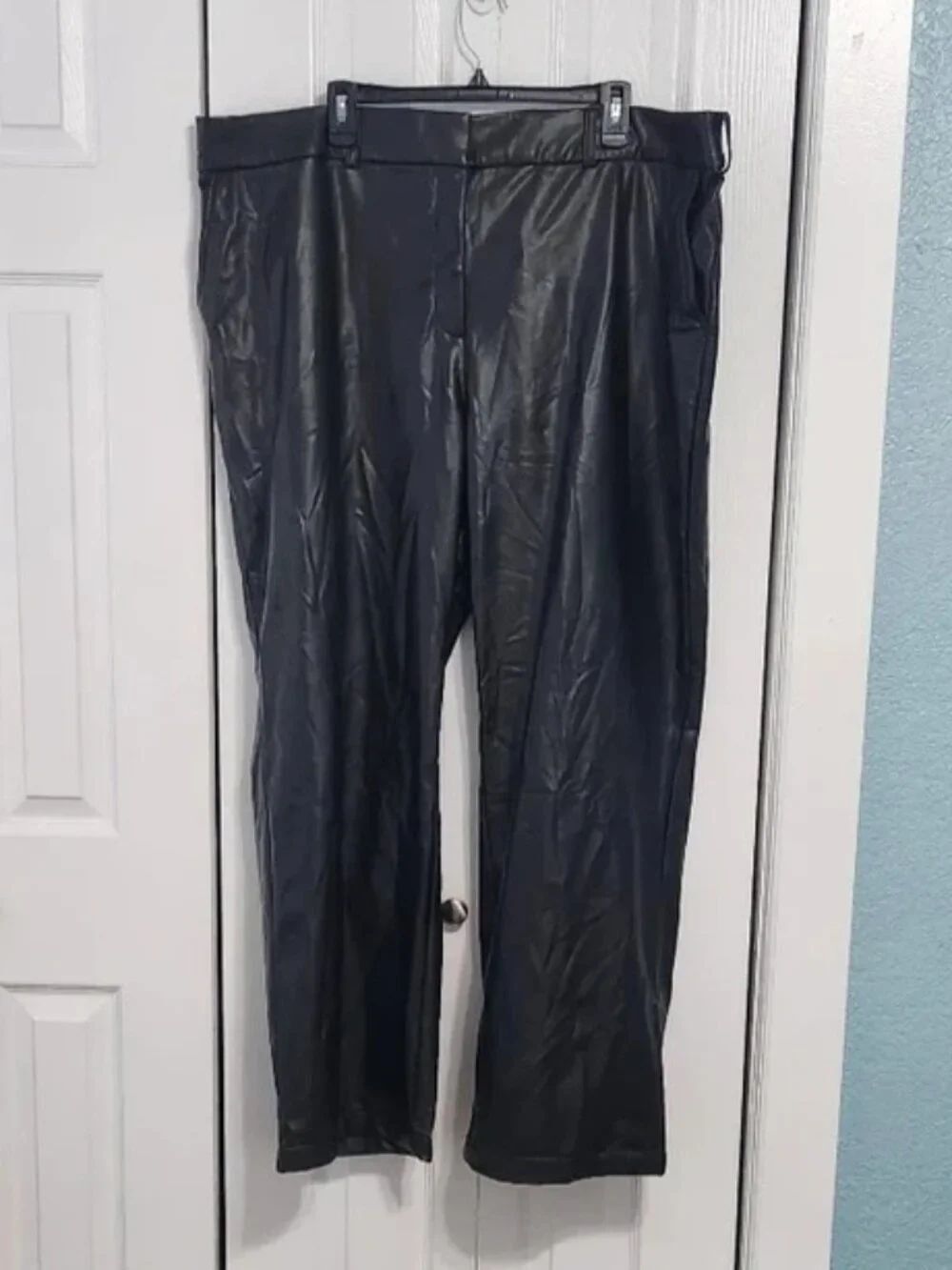 Lane Bryant Faux Leather Pants 24 Black Wide Leg High Rise Stretch